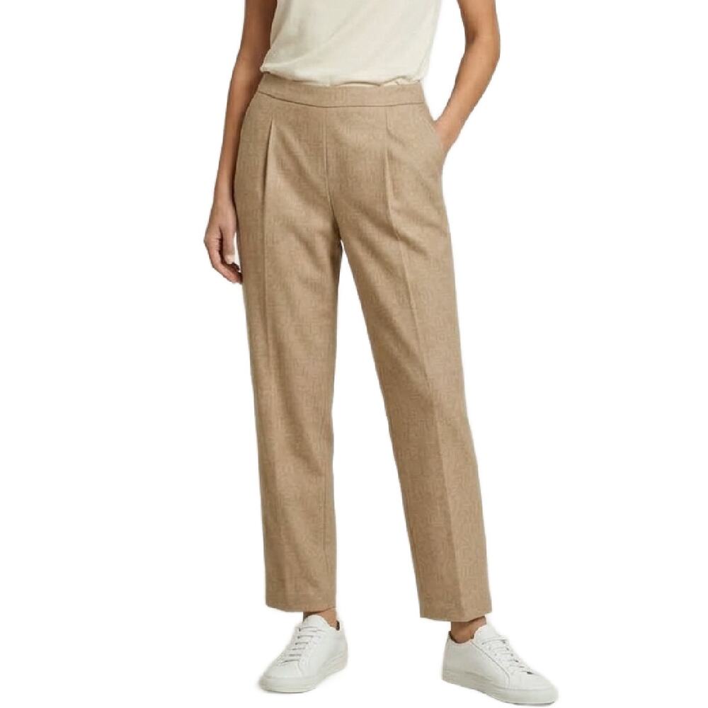 LAFAYETTE 148 New York Wool Cashmere Pleated Ankle Pants Camel Tan Large